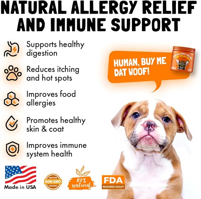 Allergy Relief Chews for Dogs & Immune & Digestive Supplement with Wild Salmon Oil Kelp Colostrum Turmeric Probiotics & Bee Pollen for Seasonal Allergies Anti Itch, Skin Hot Spots 120 Soft Treats