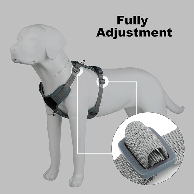 Plutus Pet No Pull Dog Harness, Release at Neck, Soft Padded, Reflective Adjustable Dog Vest Harness for Small, Medium, Large Dogs(Gray, XL)