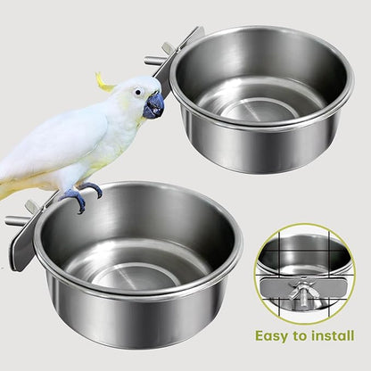 5Pcs Bird Cage Food Bowl Set, Stainless Steel Millet Holder with Parakeet Feeder, Pet Feeding Supplies