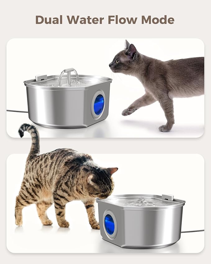 Cat Water Fountain Stainless Steel - Pet Drinking Fountain for Cats Indoor - 3.2L/108oz Automatic Water Dispenser with Watering Level Window (1 Filter)