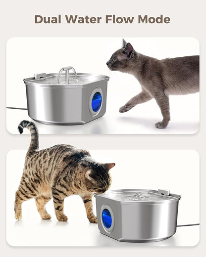 Cat Water Fountain Stainless Steel - Pet Drinking Fountain for Cats Indoor - 3.2L/108oz Automatic Water Dispenser with Watering Level Window (4 Filter)