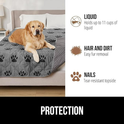 GORILLA GRIP Waterproof Dog Blanket, 82x82 Couch Cover for Dogs Washable, Protects Sofa, Furniture, Crate, Car, RV Essentials Pet Supplies, Tear and Slip Resistant Leakproof Cushion Cover, Gray Paw