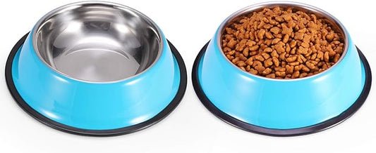 Stainless Steel Dog Bowls, Food and Water Non Slip Anti Skid Stackable Pet Puppy Dishes for Small, Medium and Large Dogs (2 Pack)