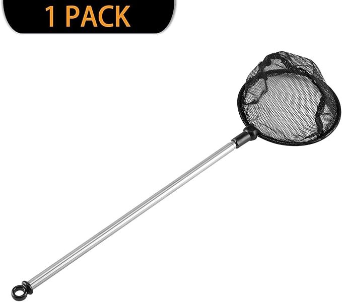 Telescopic Aquarium Fish Net, Fine Mesh Round Fish Net for Fish Tank with Extendable Long Handle (3.5 inch)