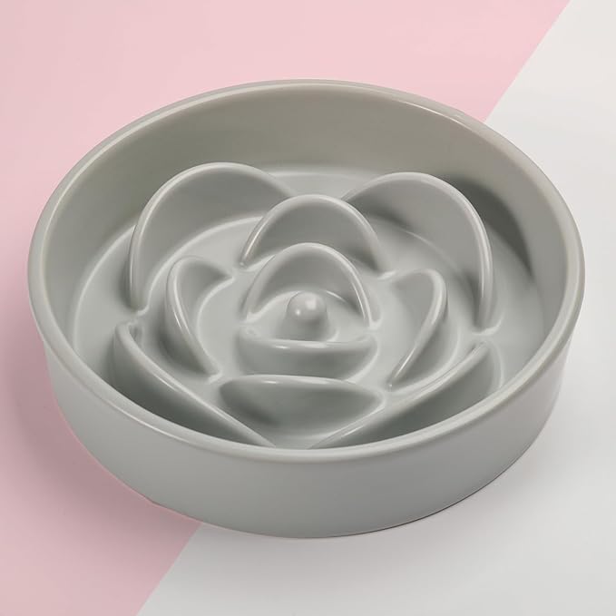 8.26 in Grey Dog Bowl Slow Feeder Ceramic for Medium and Large Breed,Slow Feeding Dog Food Water Dish Heavy Weighted,Puppy Dish for Fast Eaters,Puzzle Eating Bowl Modern Maze