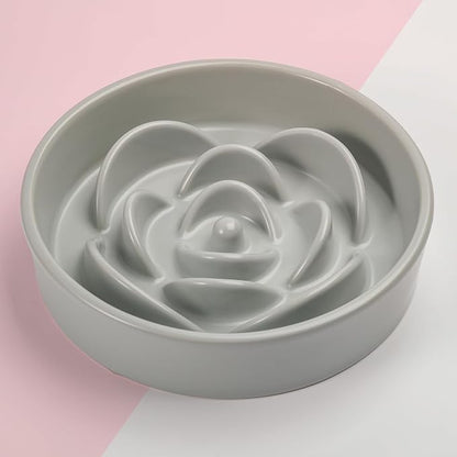 8.26 in Grey Dog Bowl Slow Feeder Ceramic for Medium and Large Breed,Slow Feeding Dog Food Water Dish Heavy Weighted,Puppy Dish for Fast Eaters,Puzzle Eating Bowl Modern Maze