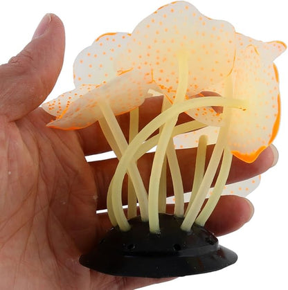 Uniclife Silicone Coral Plant Decorations Glowing Artificial Ornament for Fish Tank Aquarium, Orange, Ball Shape Glow Fish Tank Decorations for Betta Fish