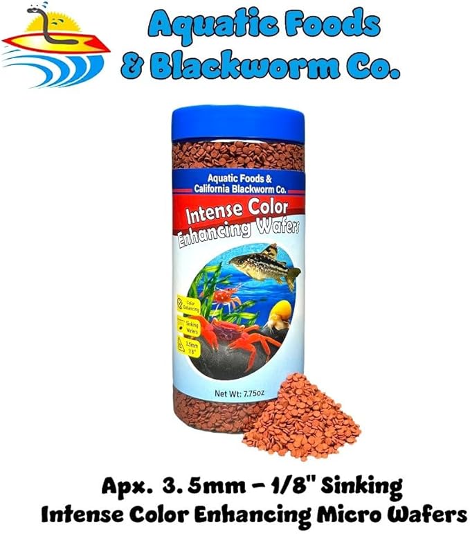 Aquatic Foods Inc. 3.5mm - 1/8" Micro Sinking Color Enhancing Wafers for Bottom Fish, Plecos, Catfish, Shrimp, Snails, Crabs, Call Tropical Fish, 4-Type Wafer & 12-Type Pellet Mix Included...10oz