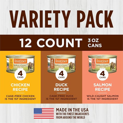 Instinct Original Grain Free Recipe Variety Pack Natural Wet Canned Cat Food by Nature's Variety, 3 Ounce (Pack of 12)