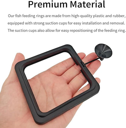 2Pcs Fish Feeding Rings Black Square Floating Food Feeder Circle with Suction Cup for Fishes Tank Aquarium Turtle Betta Goldfish Small Fish Feeding Accessories Floating Plant Duckweed Ring