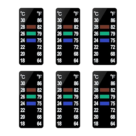 AQUANEAT 6 PCS Aquarium Thermometer Strips, Fish Tank Thermometer Sticker, Terrarium Water Temperature Test (1.58" x 0.67")