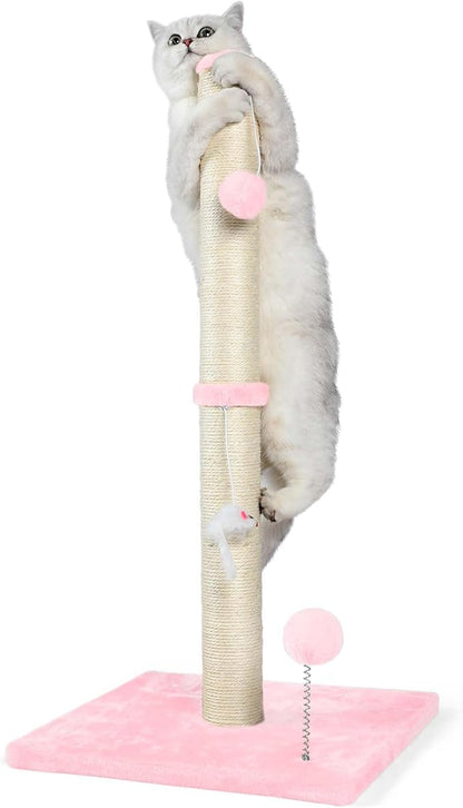 ANWA 32" Tall Cat Scratching Posts for Indoor Cats, 3-in-1 Cat Scratching Post with Plush Toys, Premium Sisal Post for Cats at All Ages with Reinforced Stable Base, Pink