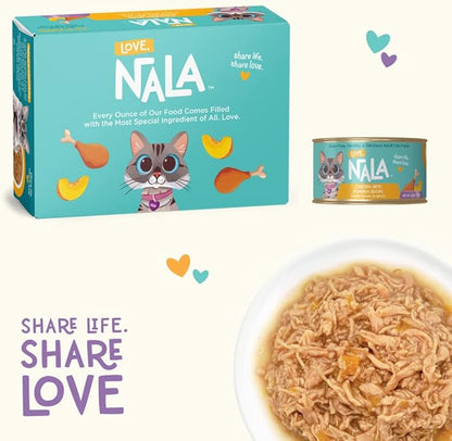 LOVE, NALA - Natural Adult Cat Wet Food - FLAKED Chicken with Pumpkin in Broth - Grain Free, Non-GMO, Digestive Fiber, Vitamins, Minerals - 12 Pack 2.4 lbs.