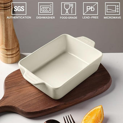 Sweejar Ceramic Baking Dish, Rectangular Small Baking Pan with Double Handles, 20 Oz for Cooking, Brownie, Kitchen, 6.5 x 4.9 x 1.8 Inches(Beige)