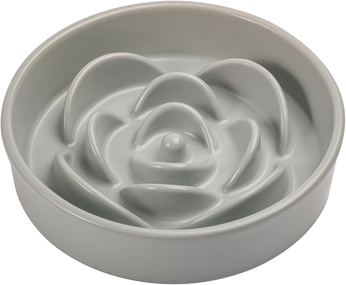 8.26 in Grey Dog Bowl Slow Feeder Ceramic for Medium and Large Breed,Slow Feeding Dog Food Water Dish Heavy Weighted,Puppy Dish for Fast Eaters,Puzzle Eating Bowl Modern Maze