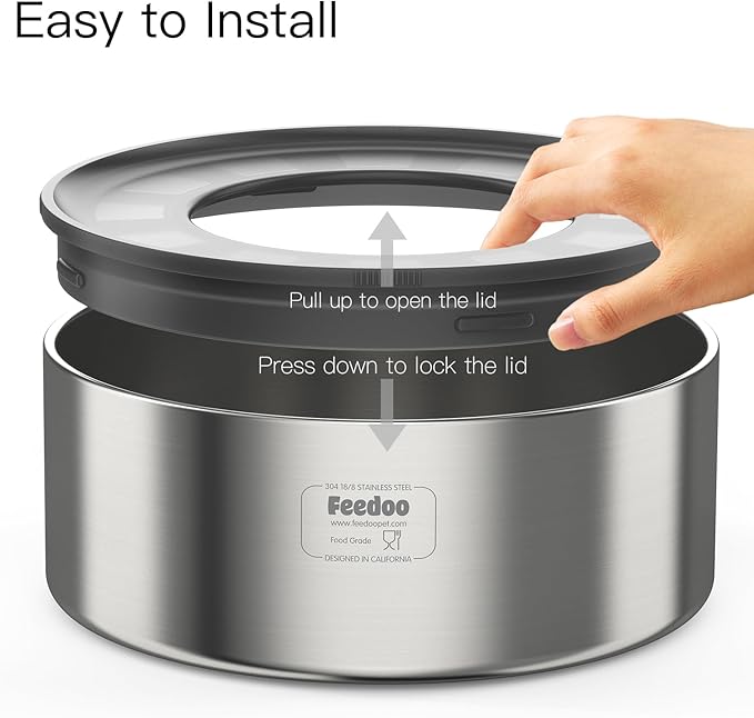 1Gallon No Spill Water Bowl for Dogs, Double-Wall Stainless Steel with Splash-Proof Paws Lid and Floating Disk, Non-Slip Base, Easy to Clean Slow Water Feeder for Large Medium Dogs