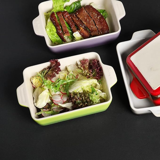 Sweejar Ceramic Baking Dish, Rectangular Small Baking Pan with Double Handles, 20 Oz for Cooking, Brownie, Kitchen, 6.5 x 4.9 x 1.8 Inches (Gradient Red)