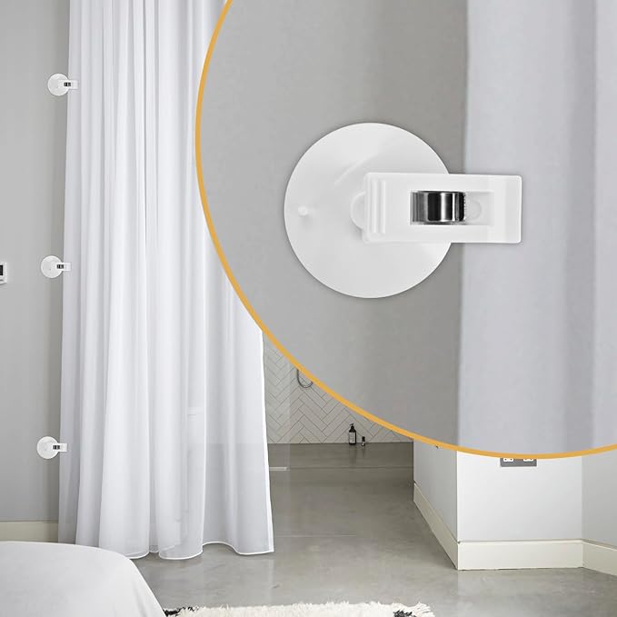 6 Packs Shower Curtain Clips with Suction Cup to Prevent Water Splashing Out, Windproof Splash Guard | Just Press Clip onto Wall| White