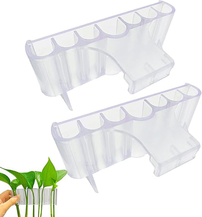 2 Pack 7-Hole Aquarium Plant Holder with Long Hook - Hanging Aquatic Plant Pot for Fish Tank, Versatile Plant Holder - Ideal for Aquascape Decorations on Top of Tank (Transparent)