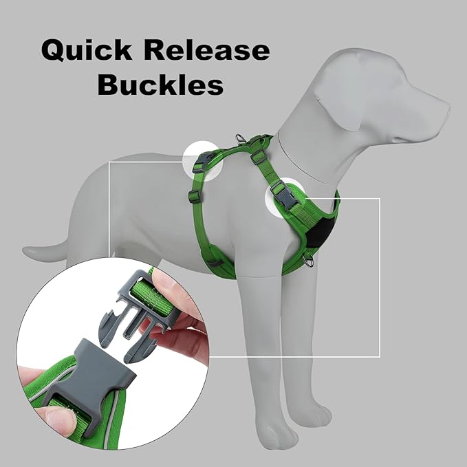 Plutus Pet No Pull Dog Harness, Release at Neck, Soft Padded, Reflective Adjustable Dog Vest Harness for Small, Medium, Large Dogs(Green, XL)