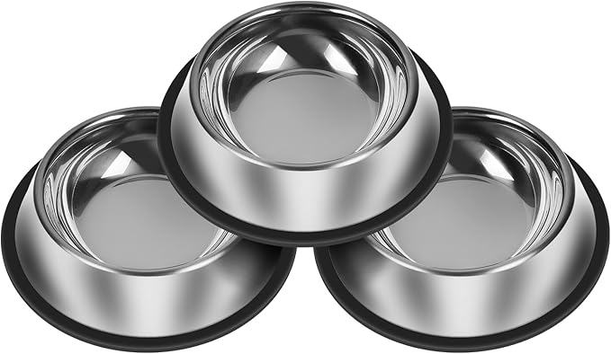3Pcs Stainless Steel Dog Bowls Set - Non-Slip Food and Water Bowl 20 Oz - Dishwasher-Safe, Rust Resistant Metal Pet Bowls for Small/Medium/Large Sized Pets