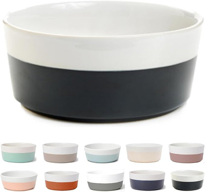 Waggo Dipper Ceramic Dog Bowl for Small and Large Breeds - Heavyweight and Durable Pet Food and Water Dish Crock, Dishwasher Safe, Modern (Black, Large)