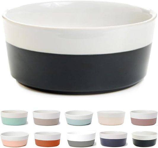Waggo Dipper Ceramic Dog Bowl for Small and Large Breeds - Heavyweight and Durable Pet Food and Water Dish Crock, Dishwasher Safe, Modern (Black, Large)