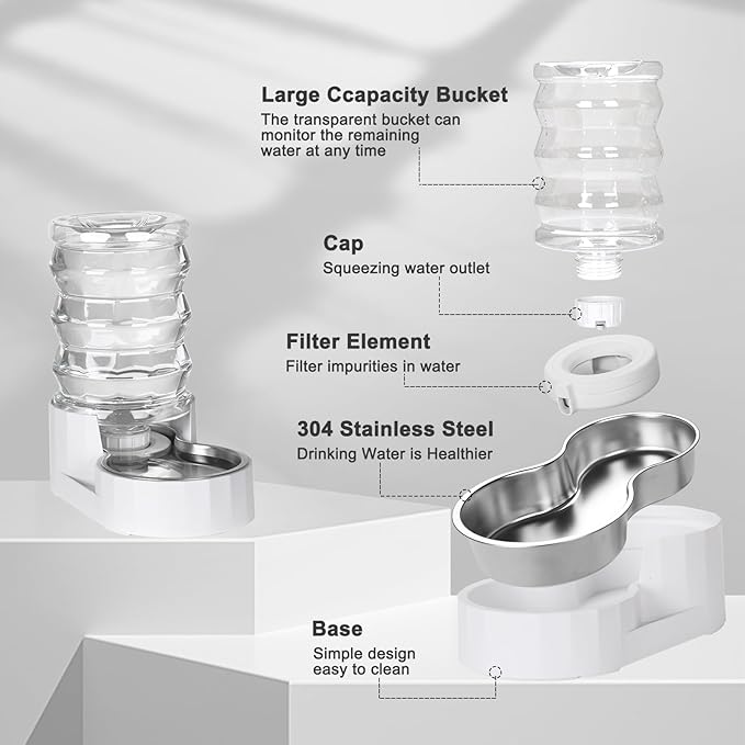RIZZARI Dog Water Bowl Dispenser: 4L Automatic Stainless Steel Gravity Feeder - Large Capacity Ideal for Cats and Small Dogs - Indoor and Outdoor Hydration