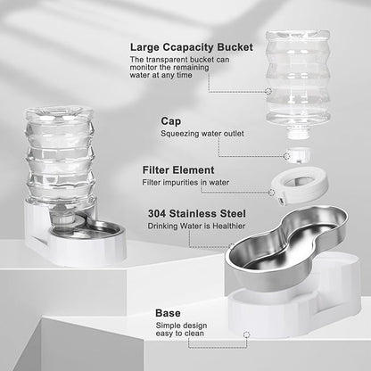 RIZZARI Dog Water Bowl Dispenser: 4L Automatic Stainless Steel Gravity Feeder - Large Capacity Ideal for Cats and Small Dogs - Indoor and Outdoor Hydration