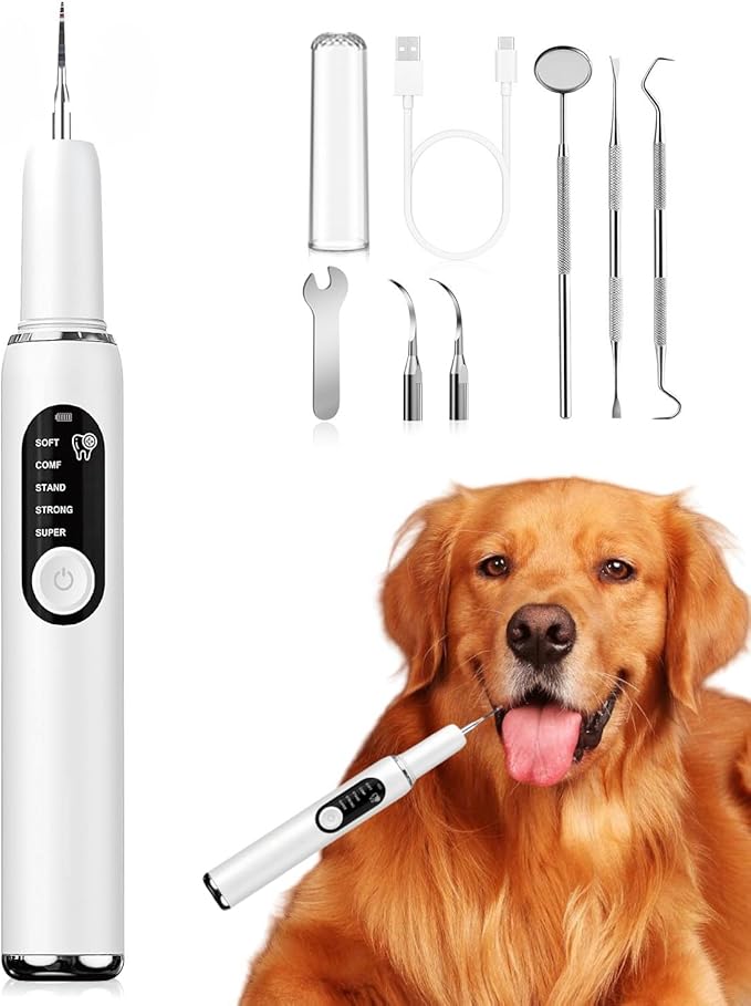 Ultrasonic Dog Toothbrush – Electric Plaque & Tartar Remover Kit with 5 Modes and 2 Heads, Gentle and Safe Teeth Cleaning Tool for Dogs, Improves Pet Oral Health