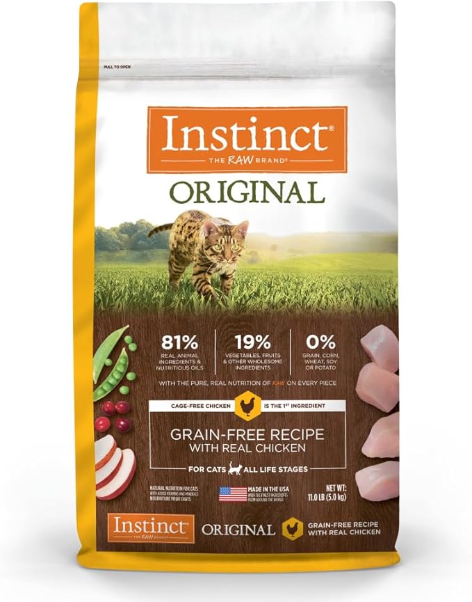 Instinct Original Dry Cat Food, Raw Coated Kibble, High Protein, Grain Free Recipe - Real Chicken, 11 lb. Bag