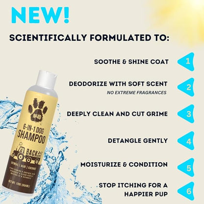 Back 40 Dogs Natural Pet Shampoo - No. 40 Premium 6 in 1 Oatmeal Shampoo for Dogs - Moisturize, Deodorize & Soothe Sensitive Skin - Coconut, Aloe & Almond Oil Dog Wash & Pet Care