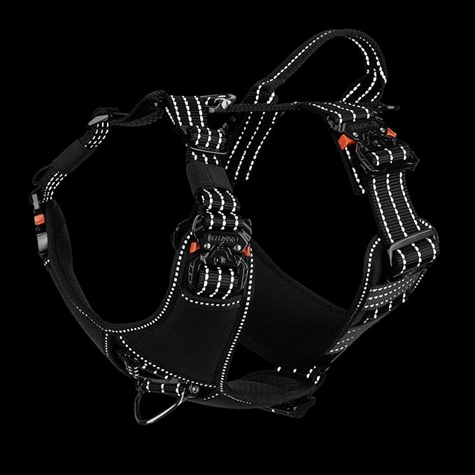 ICEFANG Dog Strap Harness with 4 x Metal Buckles,for X-Large Sized Dog,K9 Vest,Y-Shape Chest,Adjustable Pet Harness,No-Pull Front Leash Clip (X-Large (Pack of 1), Black)