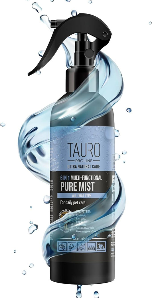 Tauro Pro Line 6in1 Natural Tear Stain Remover for Dogs - Alkaline Water Spray for Eyes, Ears & Coat, Safe for Cat, Puppy & Other Pet (Pure Mist - 8.5 Fl Oz)