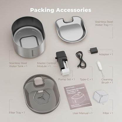 Wireless Cat Water Fountain Stainless Steel, 152oz/4.5L Cat Fountain Battery Operated, Cordless Pet Water Fountain for Cats & Dogs with Motion Sensor, Ultra Quiet Pump, Multi-Filtration