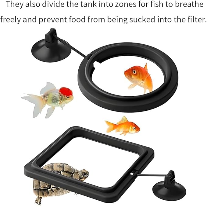 2Pcs Fish Feeding Rings Black Square Floating Food Feeder Circle with Suction Cup for Fishes Tank Aquarium Turtle Betta Goldfish Small Fish Feeding Accessories Floating Plant Duckweed Ring