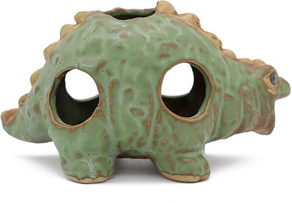 Aquarium Ceramic Decorations Hideout, Cut Ceramic Dinosaurs Cave Rock for Cichlids, Betta Tank Decor