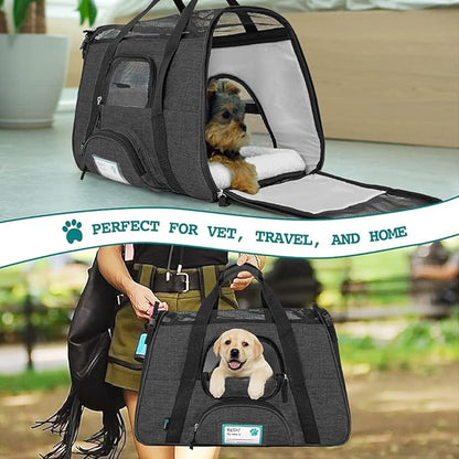 PetAmi Airline Approved Pet Carrier for Cat, Soft Sided Dog Carrier for Small Dog, Cat Travel Supplies Accessories Indoor Cats, Ventilated Pet Carrying Bag Medium Kitten Puppy, Large Heather Dark Gray