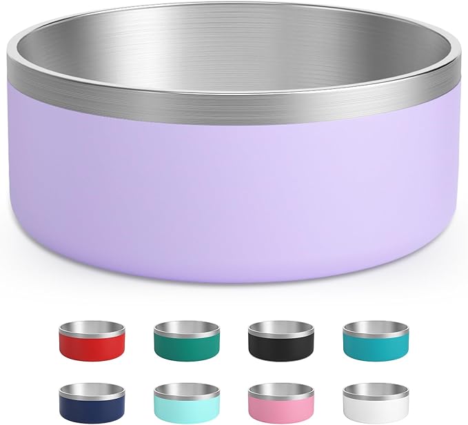 Stainless Steel Dog Bowls, Metal Dog Bowls, Water Bowl for Dogs, Dog Food Bowls, Pet Bowls for Dogs, Dog Dish for Large Dogs, Insulated Dog Bowl, Non Slip Dog Bowl,Easy Clean,64oz,LightPurple