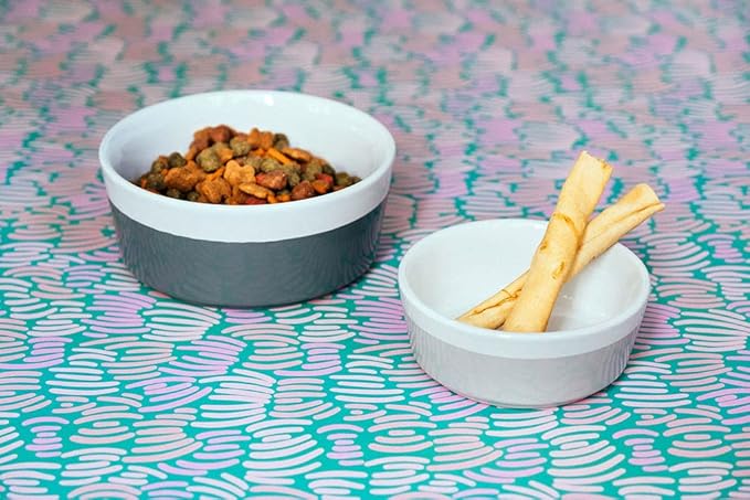 Waggo Dipper Ceramic Dog Bowl for Small and Large Breeds - Heavyweight and Durable Pet Food and Water Dish Crock, Dishwasher Safe, Modern (Medium, Dolphin)