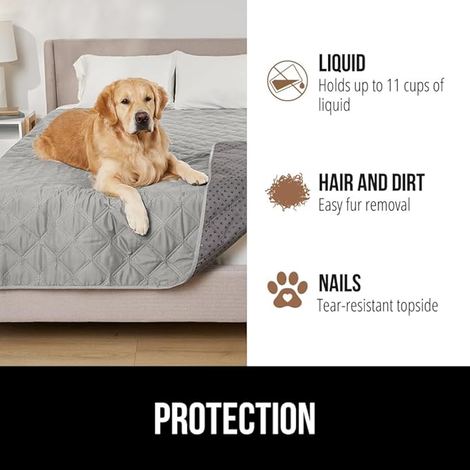 GORILLA GRIP Waterproof Dog Blanket, Couch Cover for Dogs Washable, Protects Sofa, Furniture, Crate, Car, RV Essentials Pet Supplies, Tear and Slip Resistant Leakproof Cushion Cover, 30x70 Light Gray