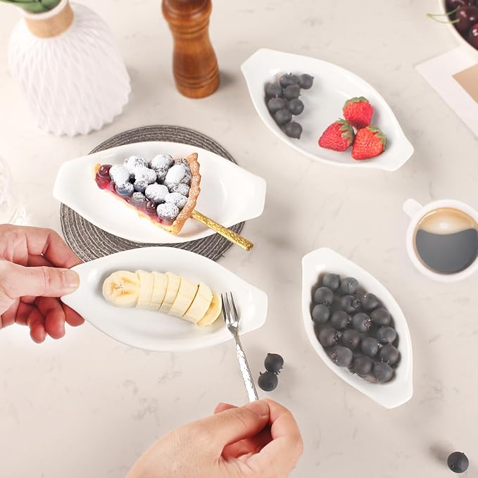 4" x 3"Ceramic Mini Oval Au Gratin Baking Dishes 3.5 oz, Set of 4 Banana Split Bowls,Oven and Microwave Safe, for 1 person servings, Bakeware with Handle(6.5 IN) for Kitchen and Home