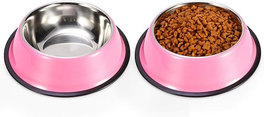 Stainless Steel Dog Bowls, Food and Water Non Slip Anti Skid Stackable Pet Puppy Dishes for Small, Medium and Large Dogs (2 Pack)