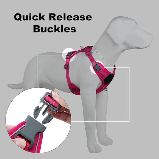 Plutus Pet No Pull Dog Harness, Release at Neck, Soft Padded, Reflective Adjustable Dog Vest Harness for Small, Medium, Large Dogs(Hot Pink, L)