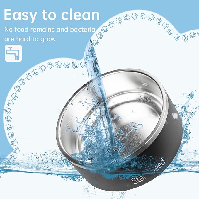 StarSpeed Stainless Steel Dog Bowl - Large Dog Water Bowl with Rubber Bottom, Drop Resistant, Keeps Cold, Holds 8 Cups (64oz, Black)