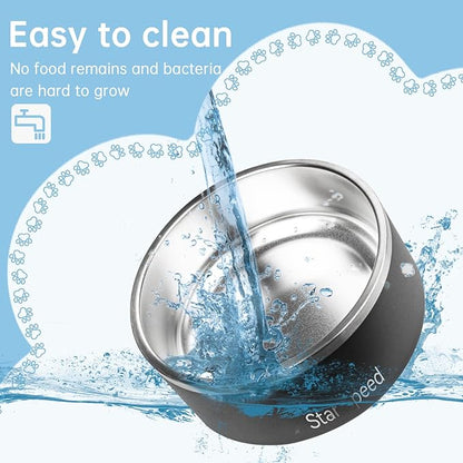 StarSpeed Stainless Steel Dog Bowl - Large Dog Water Bowl with Rubber Bottom, Drop Resistant, Keeps Cold, Holds 8 Cups (64oz, Black)