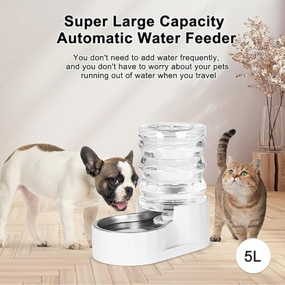 RIZZARI Dog Water Bowl Dispenser: 5L Automatic Stainless Steel Gravity Feeder - Large Capacity Ideal for Indoor and Outdoor Hydration