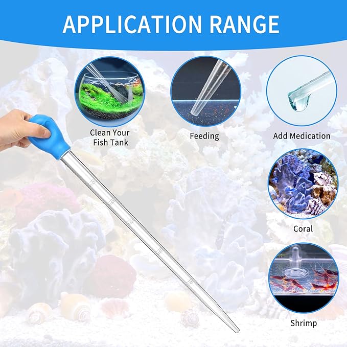 2 Pieces Long Pipette for Fish Tank Coral Food Feeder Long Syringe Reef Coral Food Spot Feeder Tube for Reef Aquatic Plant Spider Snake Lizard