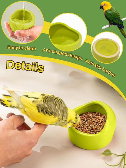 2 Pcs Ceramic Bird Food Bowls Parakeet Cage Water Bowl Birds Feeding Dish Parrot Water Feeder for Cage for Parakeets Conure Cockatiels Lovebird Budgie (Green)