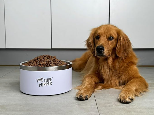 Tuff Pupper Heavy Duty Insulated Dog Bowl | Double Wall Stainless Steel Dog Food Dish | Non-Slip Spill Proof Dishwasher Safe Cat Bowl | Water Dish for Feeding Large Medium Small Pets (188oz, White)